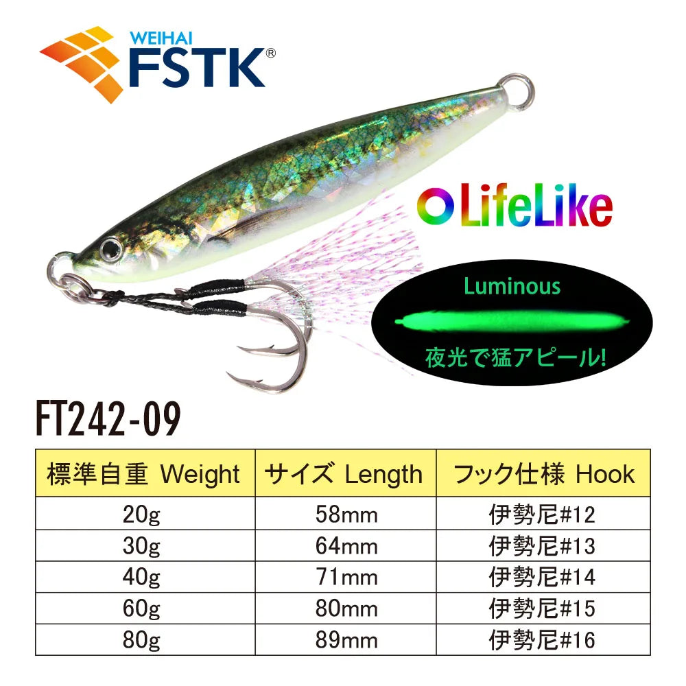 2024 FSTK Rattle Jig Sea Fishing Lures 20g30g40g60g80g Long Casting Lure Spinning Artificial Bait with Hook Spoon Fishing Tackle