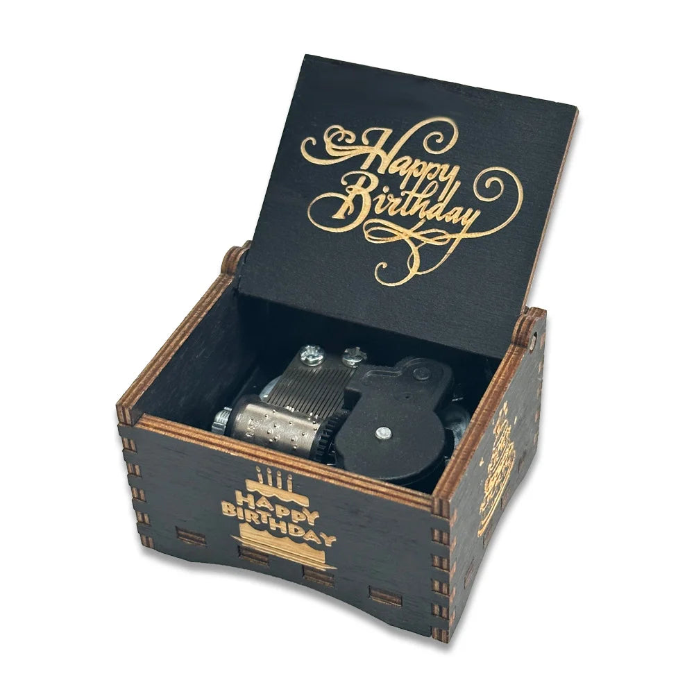 Wooden music box, creative spring music box, laser engraving, gift giveaway, stall toy display, solid wood music box