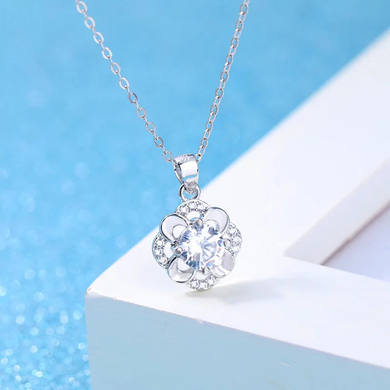 New 925 Sterling Silver Necklace For Women Round Pendent Sparkling Pave CZ Necklace Fashion Anniversary Birthday Jewelry Gifts