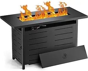 42 inch gas fire pit table, 60,000 btu propane pits for outside with steel lid and waterproof cover, 2 in 1 firepit table gathe