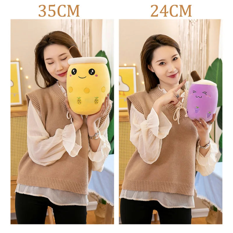 24CM Cute Stuffed Boba Plush Bubble Tea Real-life Bubo Food Milk Cup Plushie Pillow Soft Kawaii Plush Toys Gifts for Kids Baby