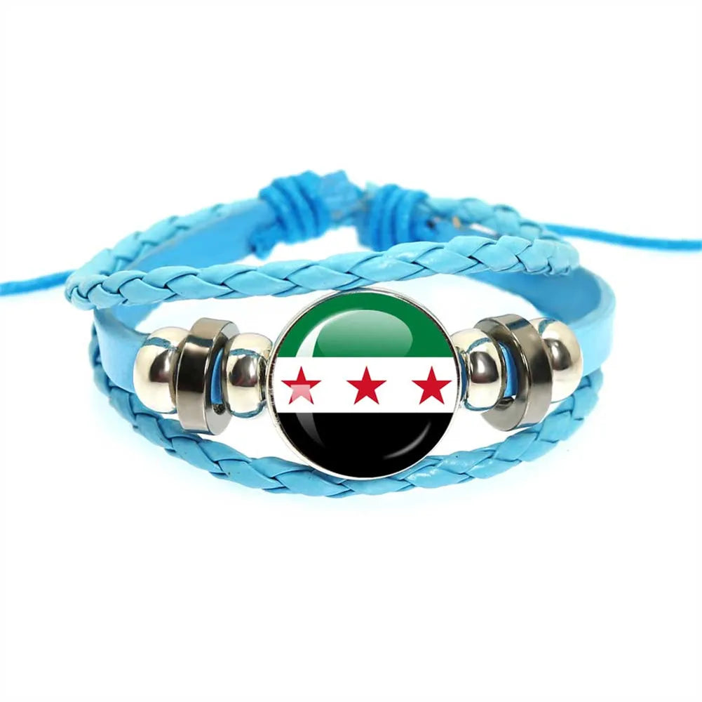 SKY FLAG Syria Flag National Keychain Glass Cabochon Heart-Shape Pendant Keychain For Women Men Charm Fashion Jewelry Gift