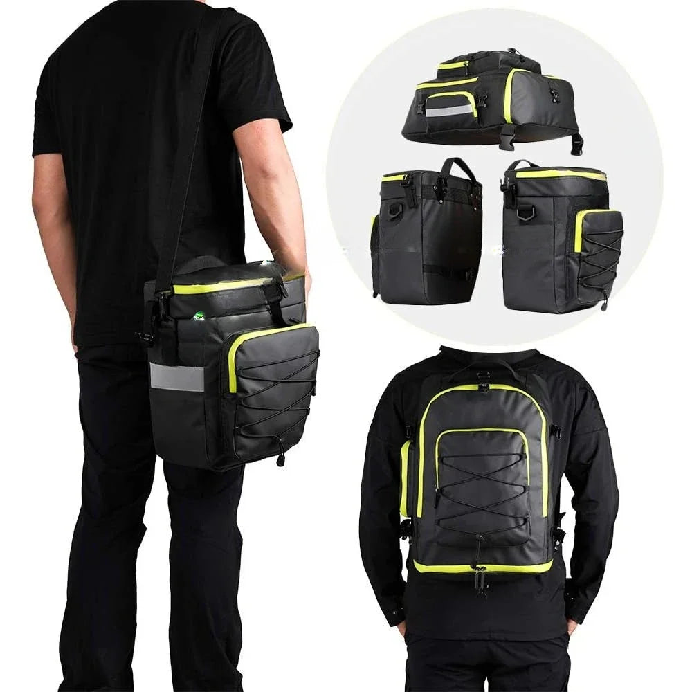 Cargo Rack Bag Shoulder Bag Laptop Pannier Rack Bicycle Bag Professional Cycling Accessories 3 in 1-Green