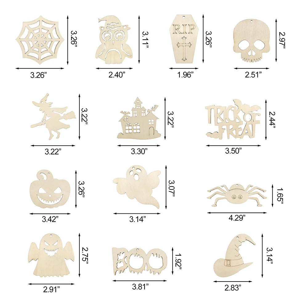 10pcs Halloween Unfinished Wooden DIY Paintings Pumpkin Head Witch Spider Cutout Ornaments Ghost Shapes Wooden Slices Hanging