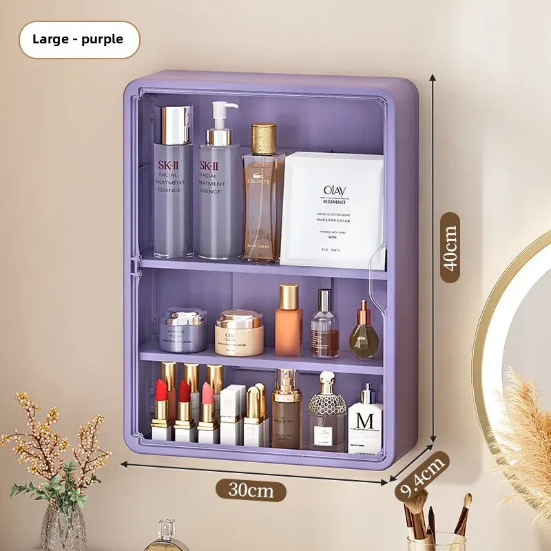 Multi-Layer No Drill Bathroom Organizer Transparent Cosmetic Display Cabinet with Removable Shelves