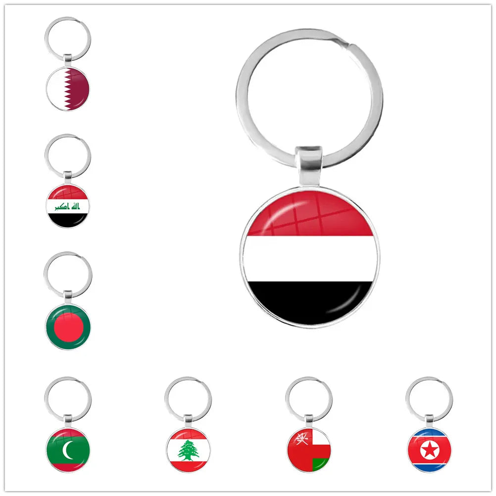 Iraq, Yemen, Nepal, Bangladesh, Maldives, Lebanon Flag Keychain 25mm Glass Keychain As a Gift To Friends  Gift