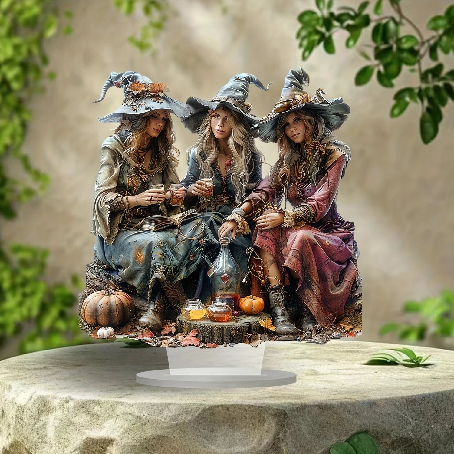 3 Witch Halloween Acrylic Desktop Decorations 10in Flat Colorful Print Home Office Decor Creative Exquisite Girls Birthday Gift