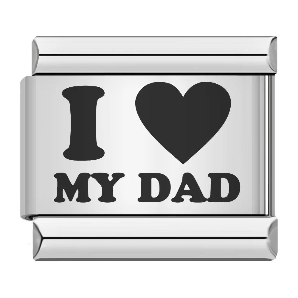 Fashion Romantic Heart I Love Dad Mum You Dogs Links Charm Fit 9mm Bracelet Stainless Steel Valentine's Day Jewelry DIY Making