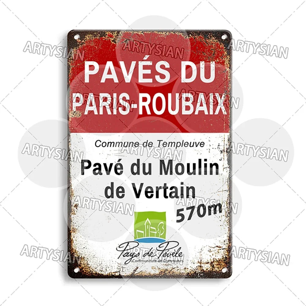 Tour de France Metal Sign Cycling Plaque Paves Du Paris Roubaix Col du Galibier Col de Sarenne Alpe d'Huez Mont Ventoux Glandon