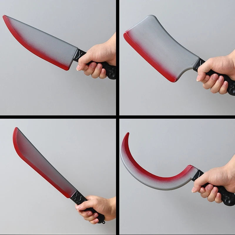 1pcs Halloween Fake Bloody Weapons Plastic Knife Axe Sickle Halloween Costume DIY Cosplay Props Decor Simulation Plastic Knife
