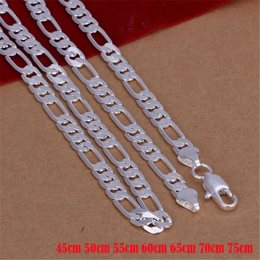 6mm Flat Chain Silver Color Solid Necklace Fashion Jewelry Women Men Wholesale High Quality Wedding Gift