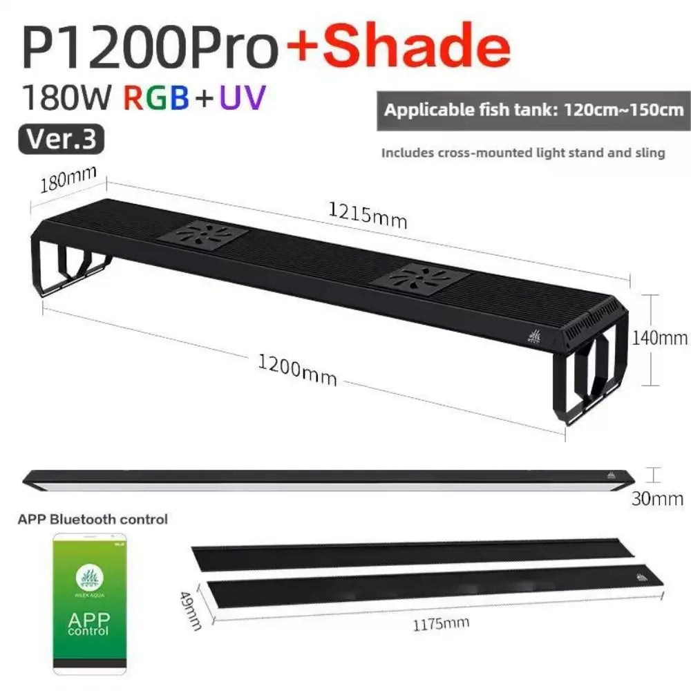 Week Aqua P Series P1200Pro Aquarium LED Light 180W Water Grass RGB+UV Landscaping Lamp App Control Adjustable Height Fish Tank