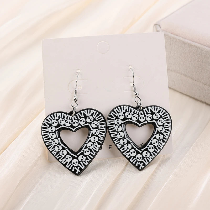 1Pair Halloween Drop Earring Creative Acrylic Skull Heart Panther Fashion Jewelry For Woman Girl Holiday Birthday Gift