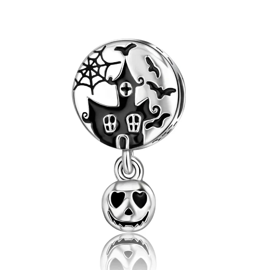 Original 925 Sterling Silver Halloween Charms Pumpkin Skull Witch Ghost Bead Earrings Pendant Fit Bracelet Necklace Jewelry
