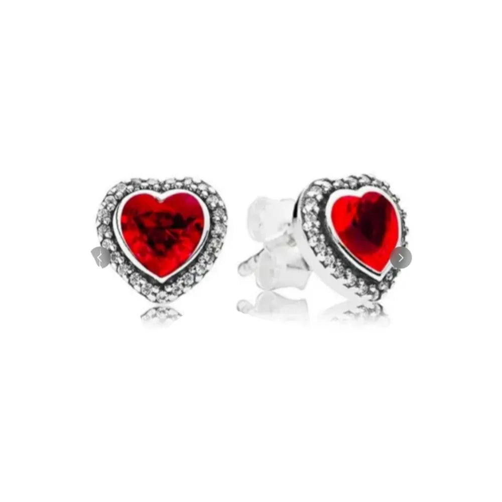 New 925 Silver Love Red Colorful Women's Zircon Earrings with Bow Earrings Original Women's Wedding Jewelry Birthday Gift