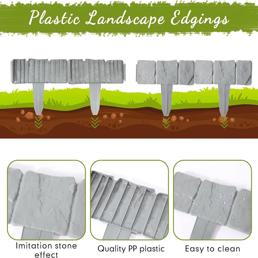 Garden PP Fence Edging,10Pcs Home Garden Border Edging Plastic Fence Stone DIY Yard Landscape Plant Fence Fit for Lawn Yard Flow