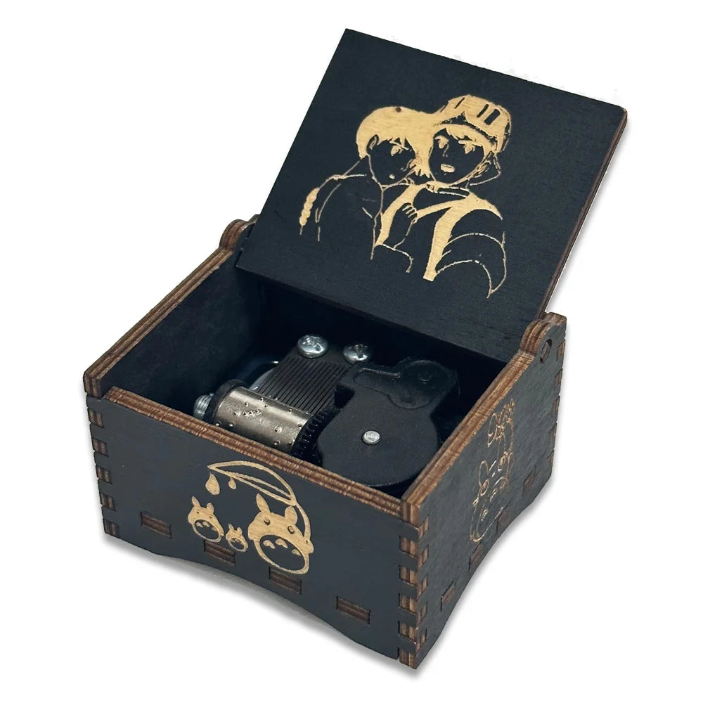 Wooden music box, creative spring music box, laser engraving, gift giveaway, stall toy display, solid wood music box