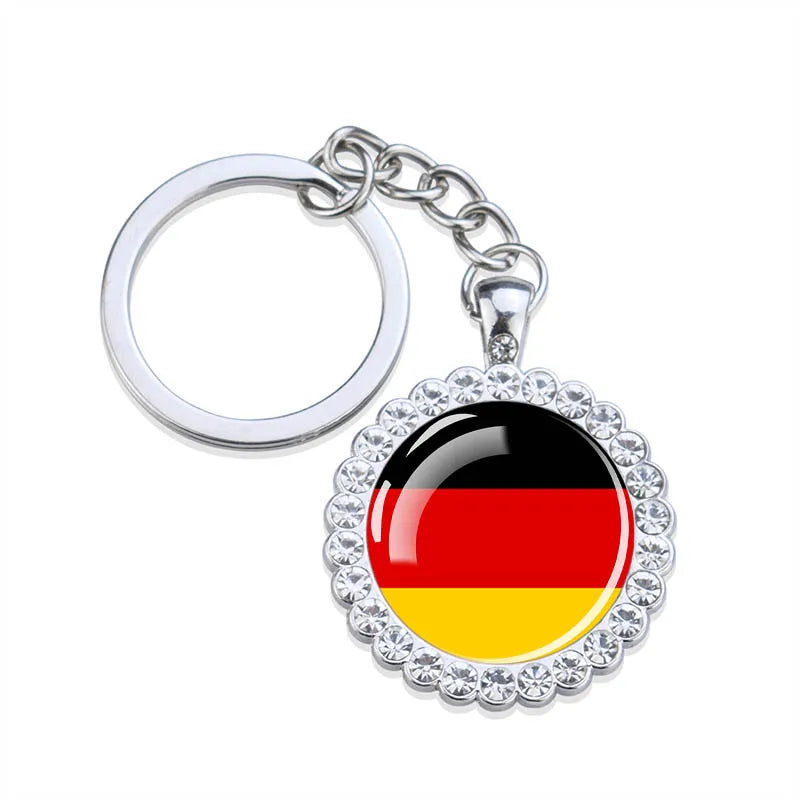 Europe National Flag Keychains Glass Dome Rhinestone Pendant Key Chains Albania Spain Ukraine Russia France Germany Flag Keyring