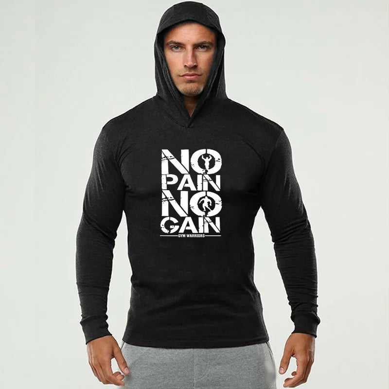 Gym Sport Workout Muscle Clothing Mens Running Long Sleeve Cotton T-Shirts Fitness Hooded Shirts Bodybuilding Slim Fit Hoodie
