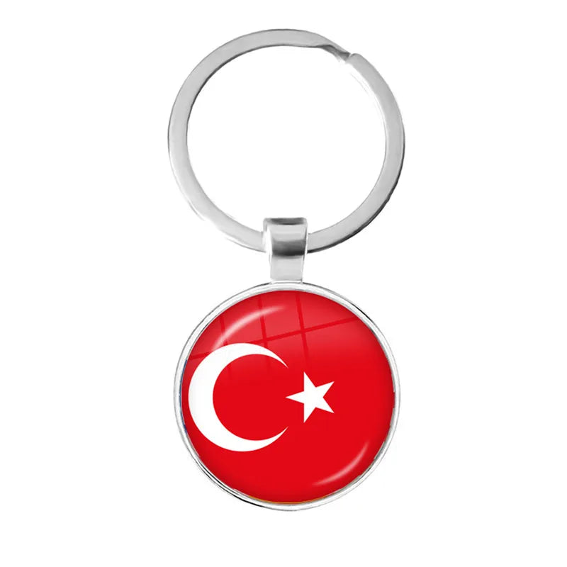 National Flag Round Keychain Korea, Serbia, Russia, Slovenia, Argentina, the United States, Turkey, Spain, Dominica Keyring Gift