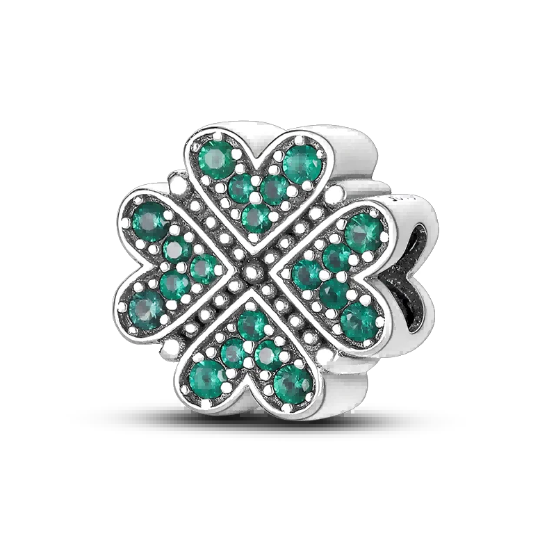 New 925 Sterling Silver Cactus Four Leaf Clover Charm Spring Green Series Bead Pendant For Original Beads Bracelet DIY Jewelry
